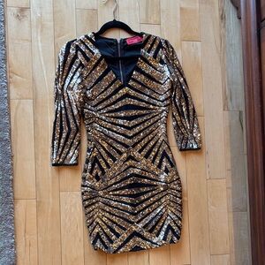 Black and Gold Sequin Mini Dress